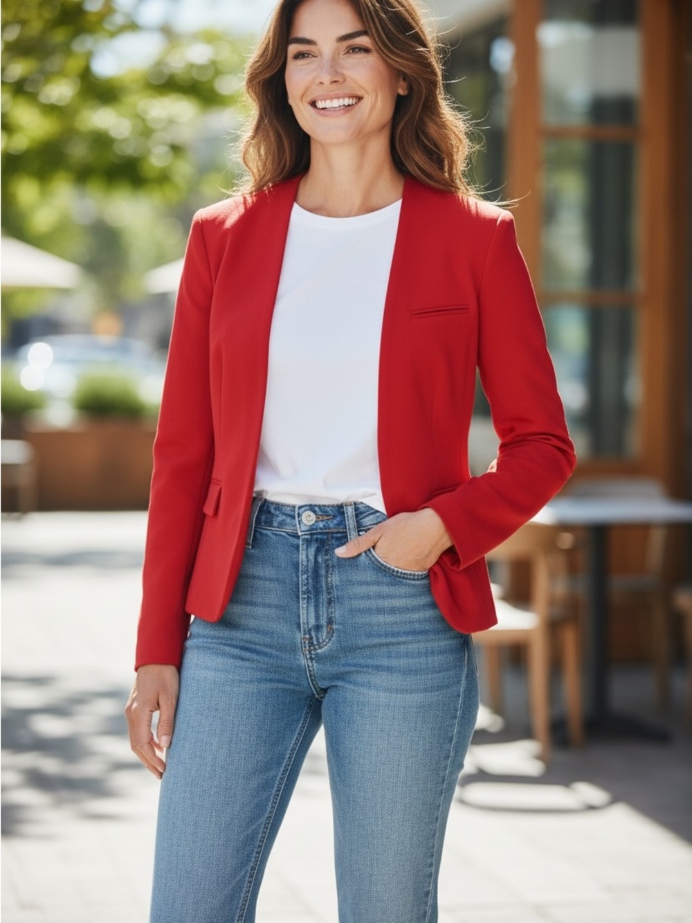 9 & CO Red Open-Front Women's Blazer size 12